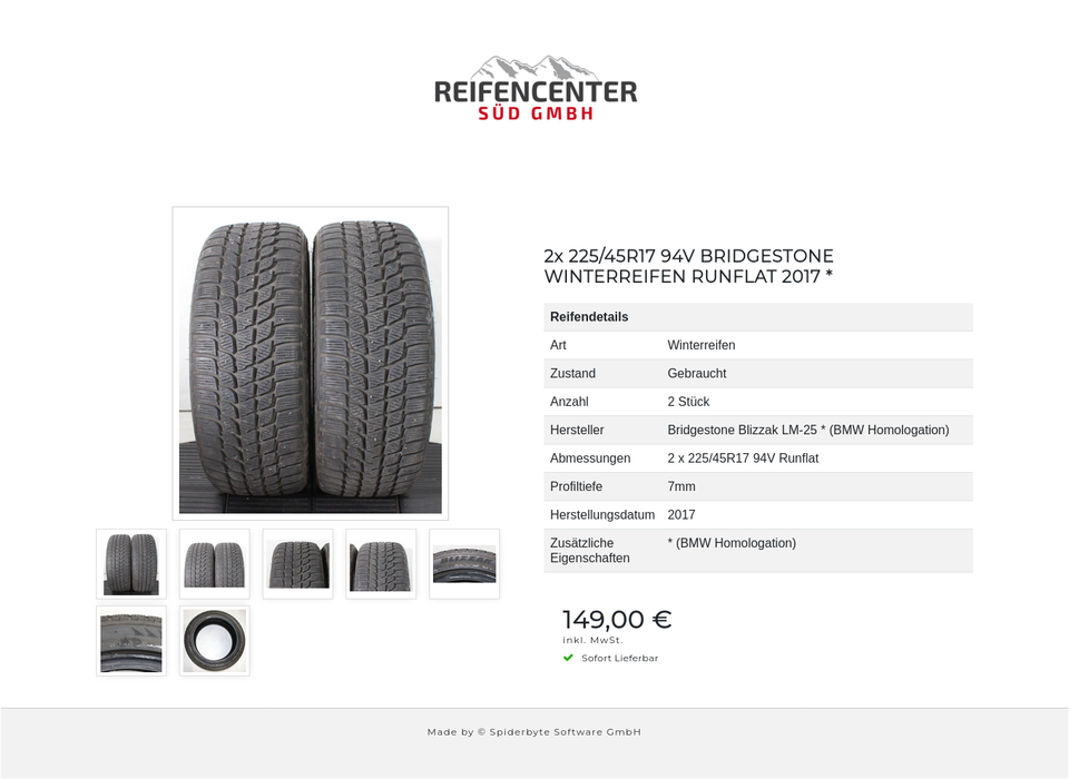 2x 225/45R17 94V BRIDGESTONE WINTERREIFEN RUNFLAT 2017 * #228U – Bild 8