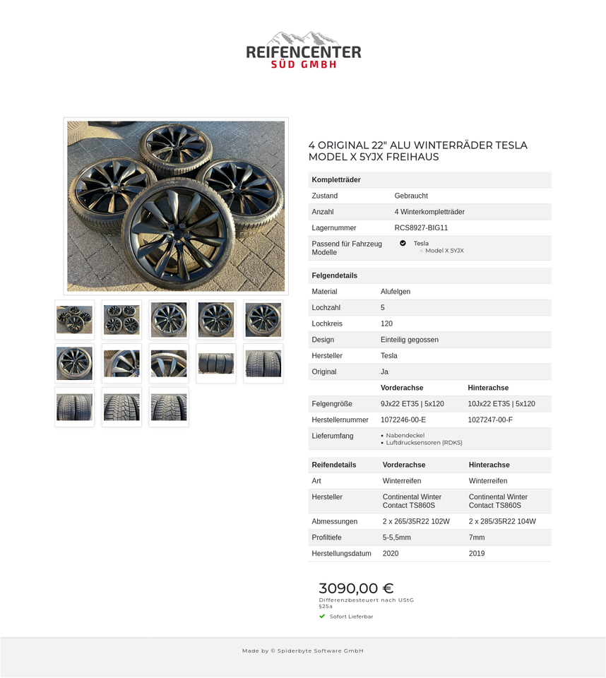 4 ORIGINAL 22" ALU WINTERRÄDER TESLA MODEL X 5YJX FREIHAUS #239I – Bild 14