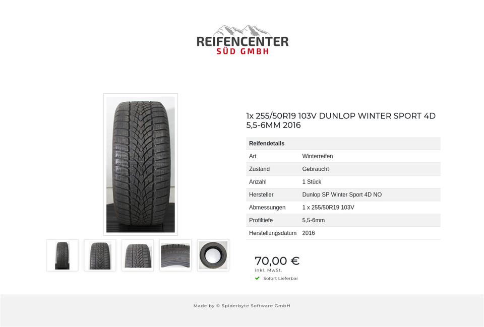 1x 255/50R19 103V DUNLOP WINTER SPORT 4D 5,5-6MM 2016 #1YSK – Bild 6
