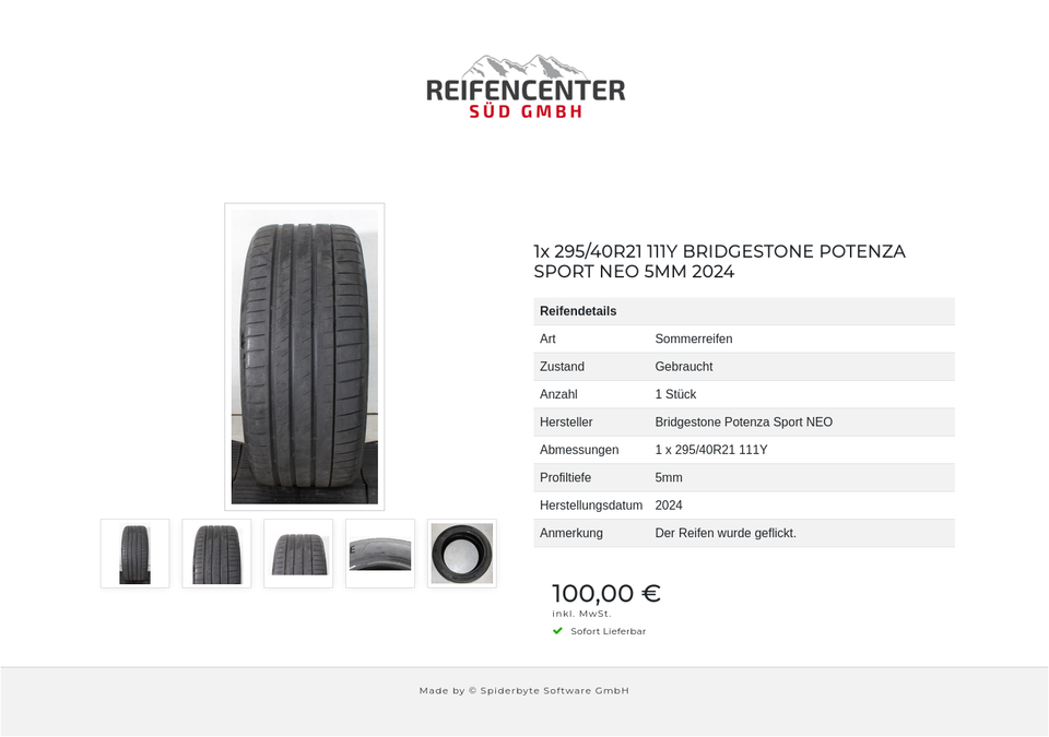 1x 295/40R21 111Y BRIDGESTONE POTENZA SPORT NEO 5MM 2024 #26LY – Bild 6