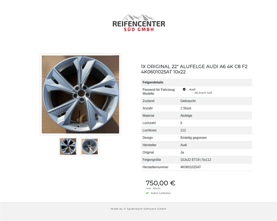 1X ORIGINAL 22" ALUFELGE AUDI A6 4K C8 F2 4K0601025AT 10x22 #1TCV – Bild 3