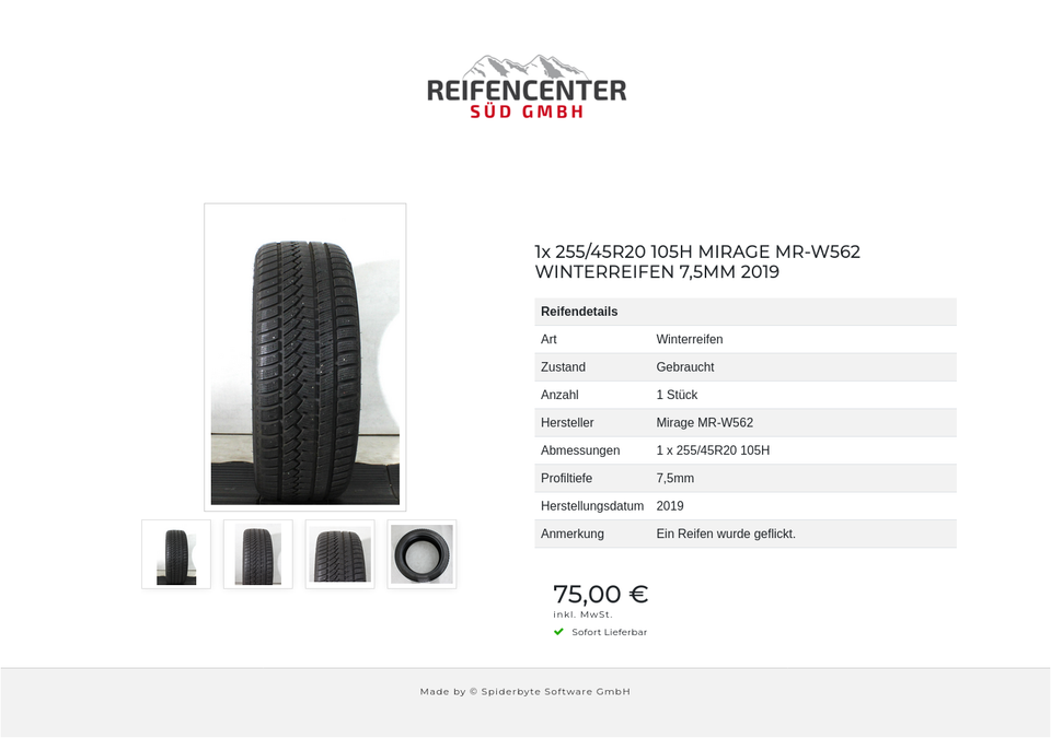 1x 255/45R20 105H MIRAGE MR-W562 WINTERREIFEN 7,5MM 2019 #26ID – Bild 5