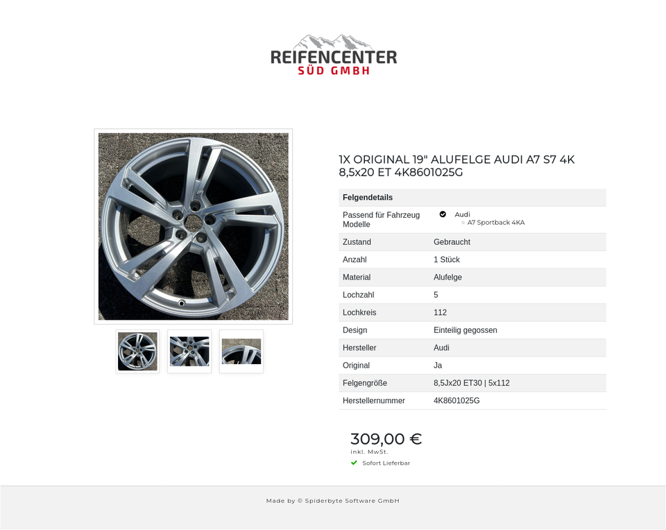 1X ORIGINAL 19" ALUFELGE AUDI A7 S7 4K 8,5x20 ET 4K8601025G #1Z2H – Bild 4