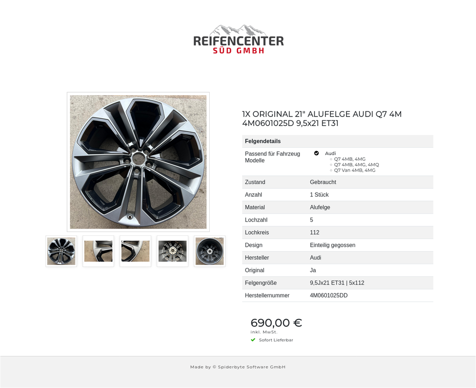 1X ORIGINAL 21" ALUFELGE AUDI Q7 4M 4M0601025D 9,5x21 ET31 #1X6Q – Bild 6