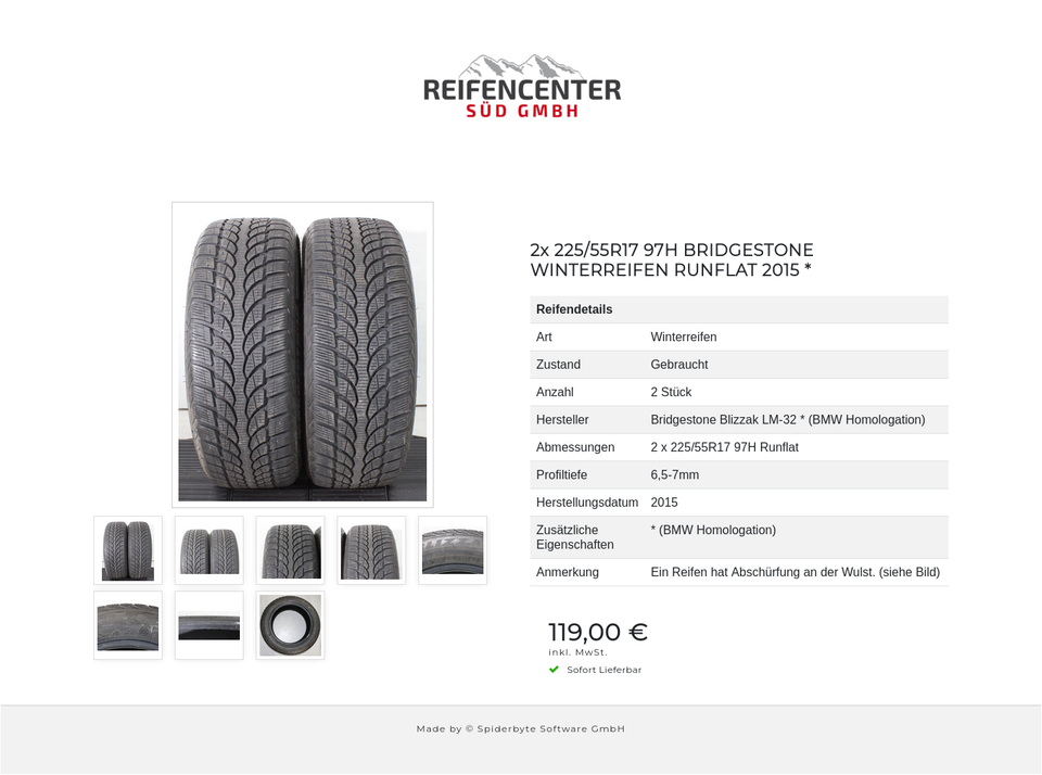 2x 225/55R17 97H BRIDGESTONE WINTERREIFEN RUNFLAT 2015 * #23LH – Bild 9