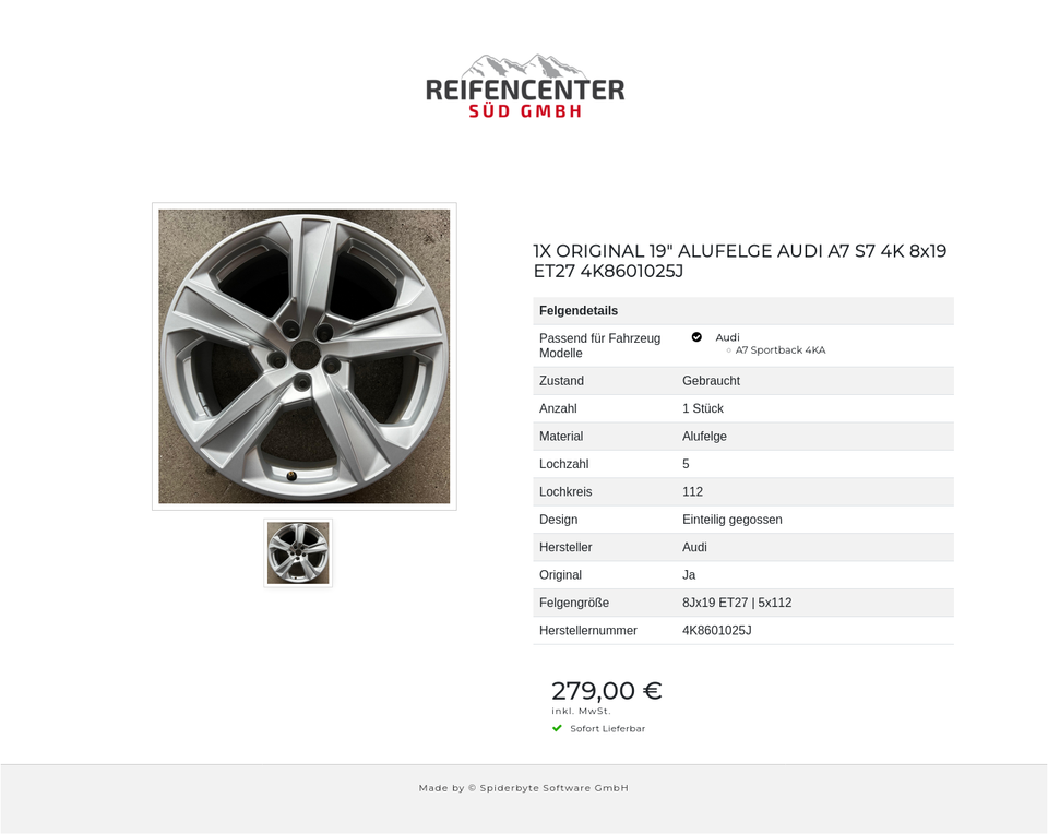 1X ORIGINAL 19" ALUFELGE AUDI A7 S7 4K 8x19 ET27 4K8601025J #1Y9A – Bild 2