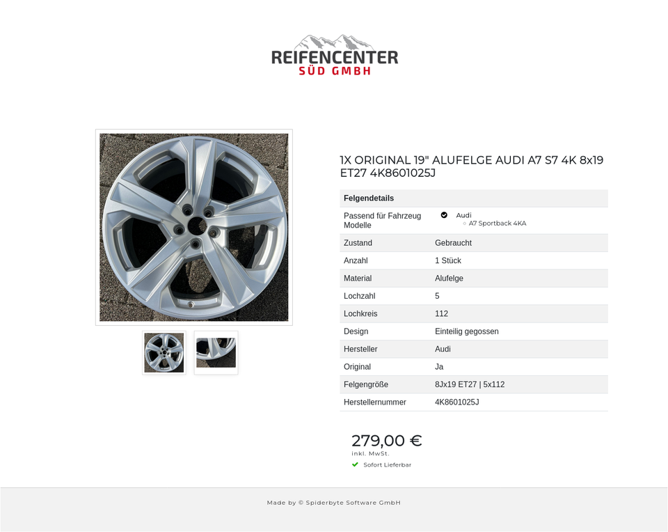 1X ORIGINAL 19" ALUFELGE AUDI A7 S7 4K 8x19 ET27 4K8601025J #1YBT – Bild 3