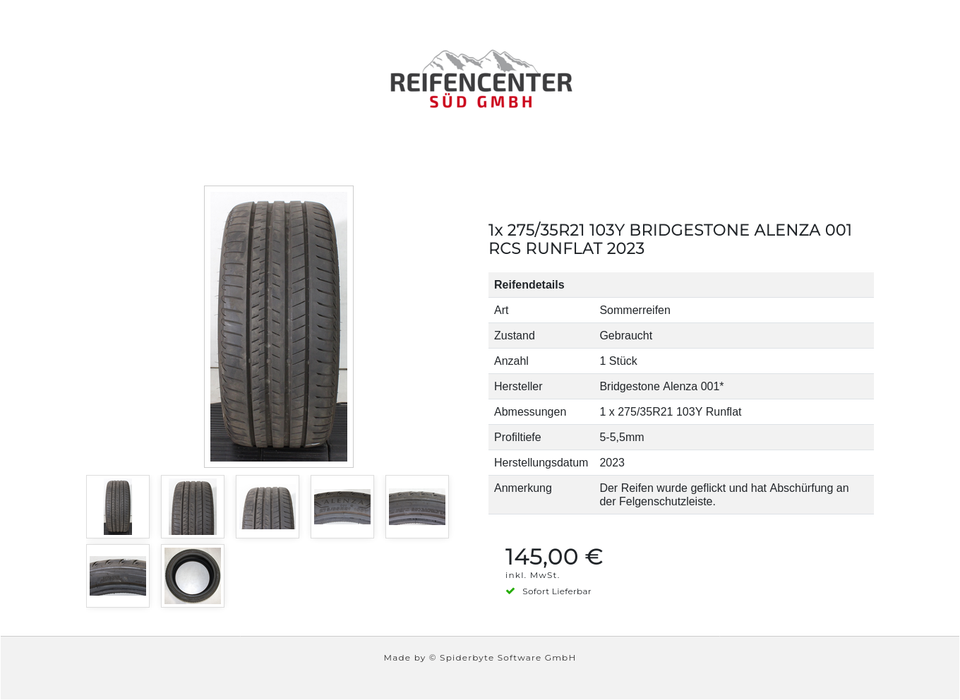 1x 275/35R21 103Y BRIDGESTONE ALENZA 001 RCS RUNFLAT 2023 #21JA – Bild 8