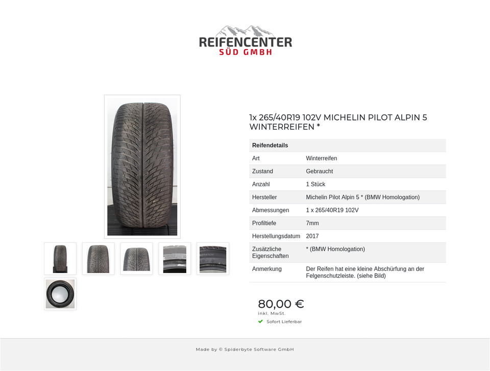 1x 265/40R19 102V MICHELIN PILOT ALPIN 5 WINTERREIFEN * #1W3K – Bild 7