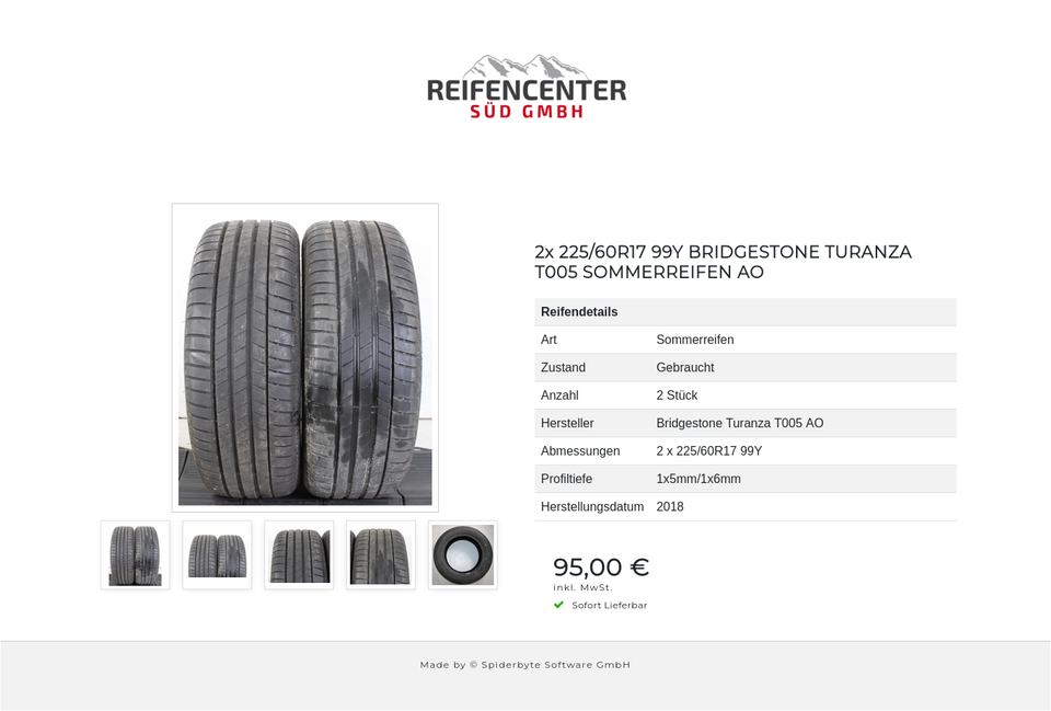 2x 225/60R17 99Y BRIDGESTONE TURANZA T005 SOMMERREIFEN AO #1S9D – Bild 6