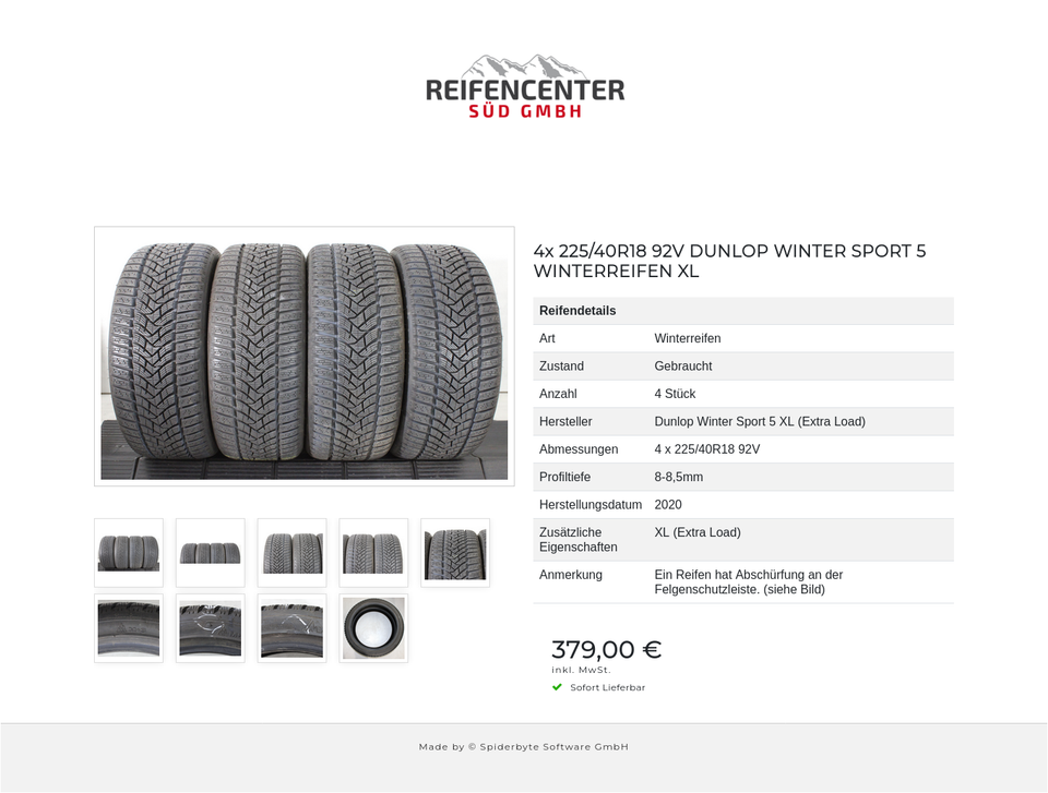 4x 225/40R18 92V DUNLOP WINTER SPORT 5 WINTERREIFEN XL #20VO – Bild 10