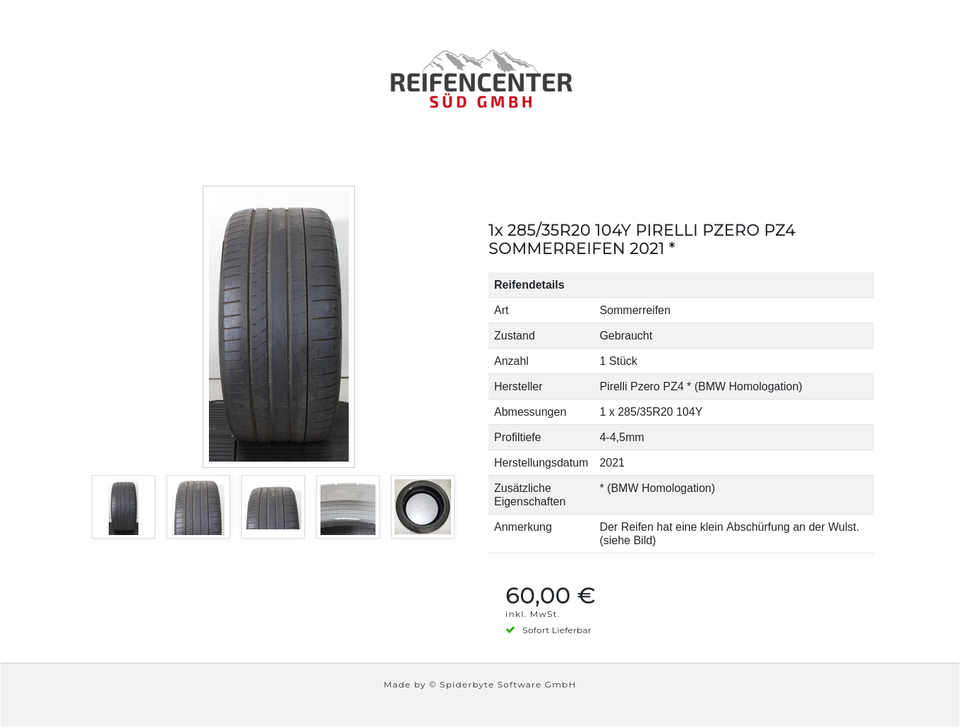 1x 285/35R20 104Y PIRELLI PZERO PZ4 SOMMERREIFEN 2021 * #1Y7O – Bild 6