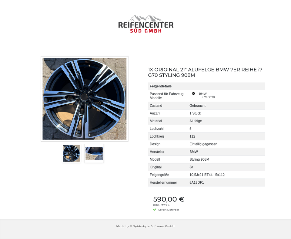 1X ORIGINAL 21" ALUFELGE BMW 7ER REIHE i7 G70 STYLING 908M #1UBI – Bild 3