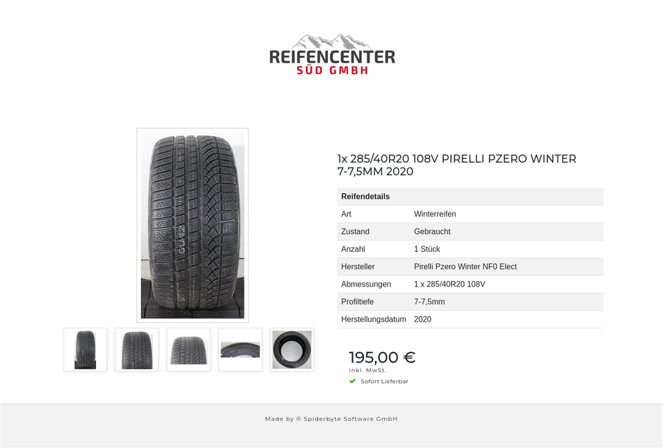 1x 285/40R20 108V PIRELLI PZERO WINTER 7-7,5MM 2020 #258J – Bild 6