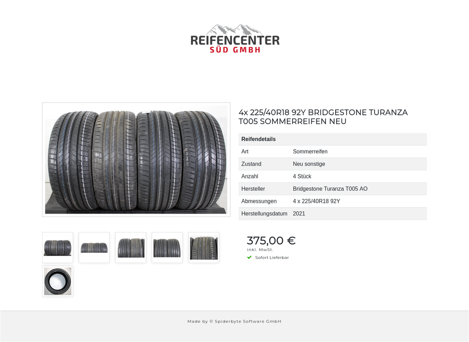 4x 225/40R18 92Y BRIDGESTONE TURANZA T005 SOMMERREIFEN NEU #1R2I – Bild 7