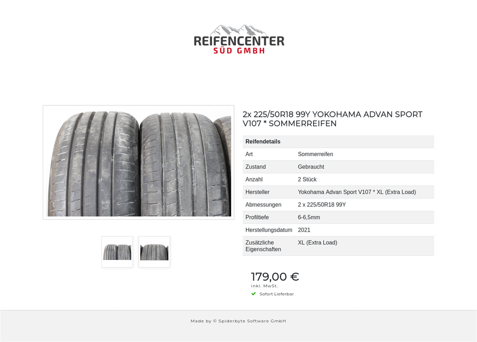 2x 225/50R18 99Y YOKOHAMA ADVAN SPORT V107 * SOMMERREIFEN #1XMY – Bild 3