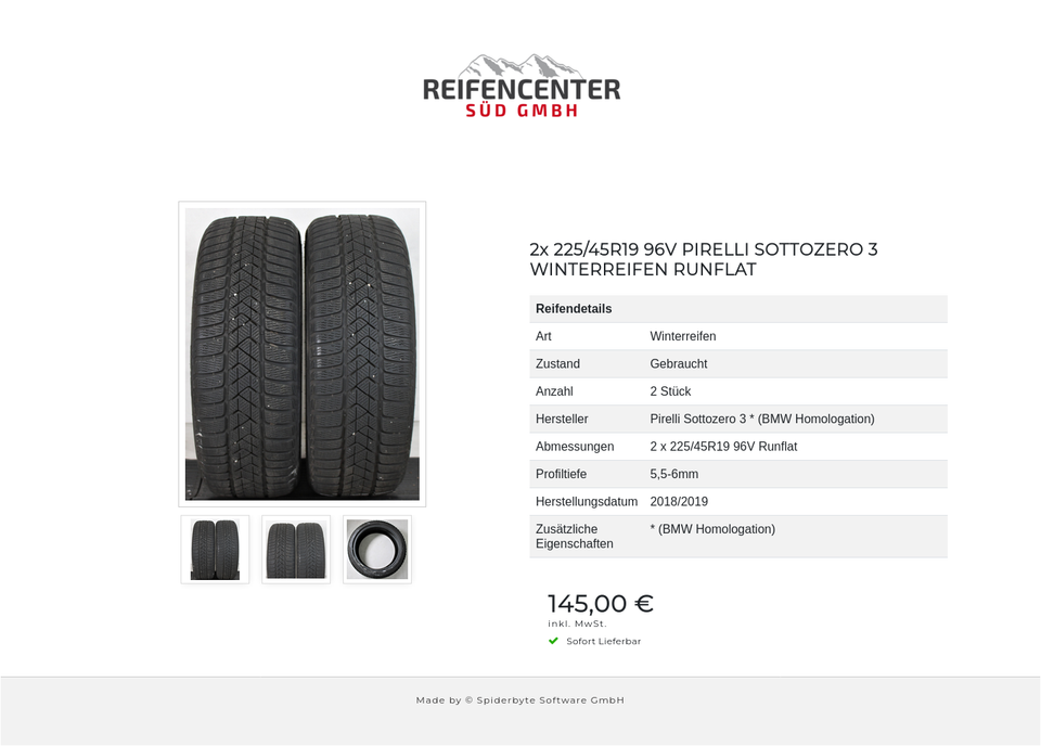 2x 225/45R19 96V PIRELLI SOTTOZERO 3 WINTERREIFEN RUNFLAT #15XK – Bild 4
