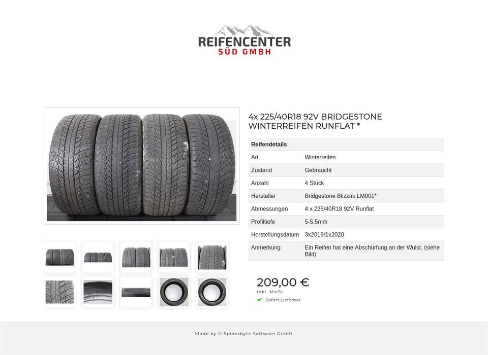 4x 225/40R18 92V BRIDGESTONE WINTERREIFEN RUNFLAT * #1XLM – Bild 11