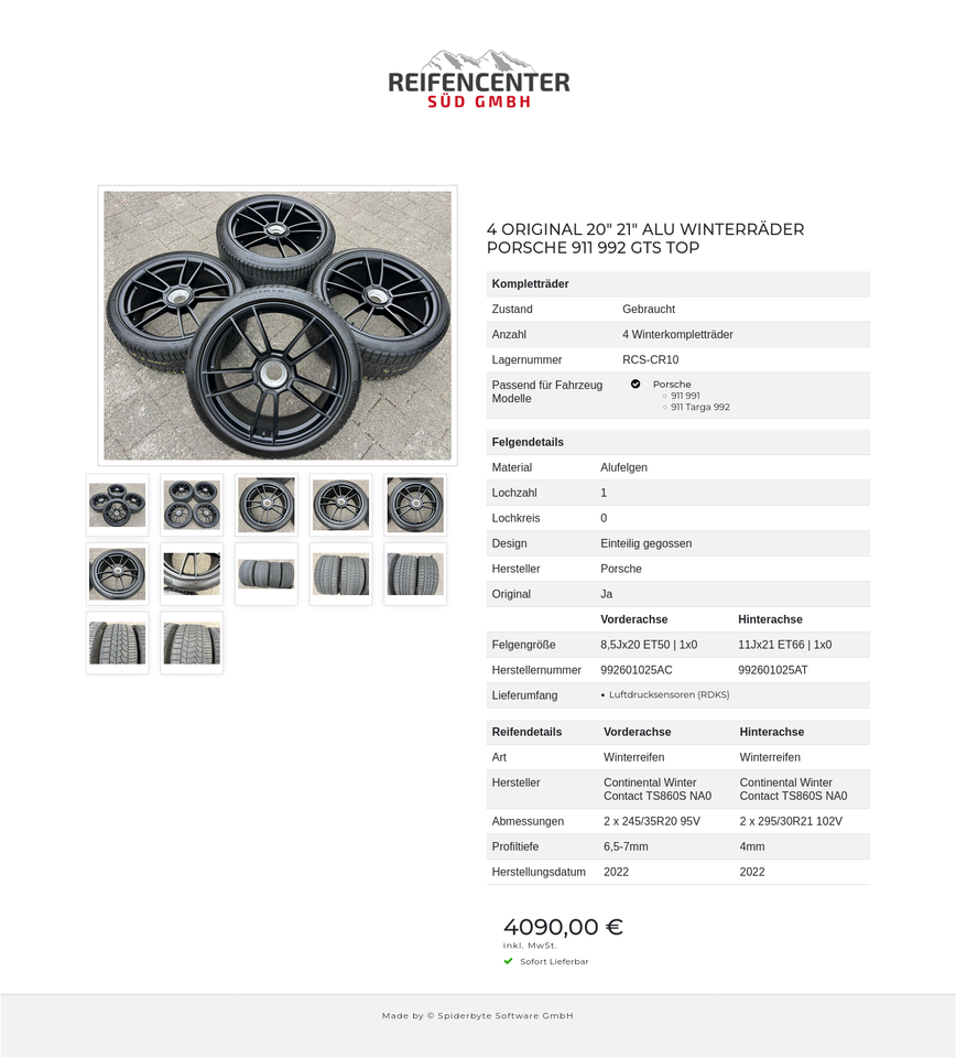 4 ORIGINAL 20" 21" ALU WINTERRÄDER PORSCHE 911 992 GTS TOP #22JG – Bild 13