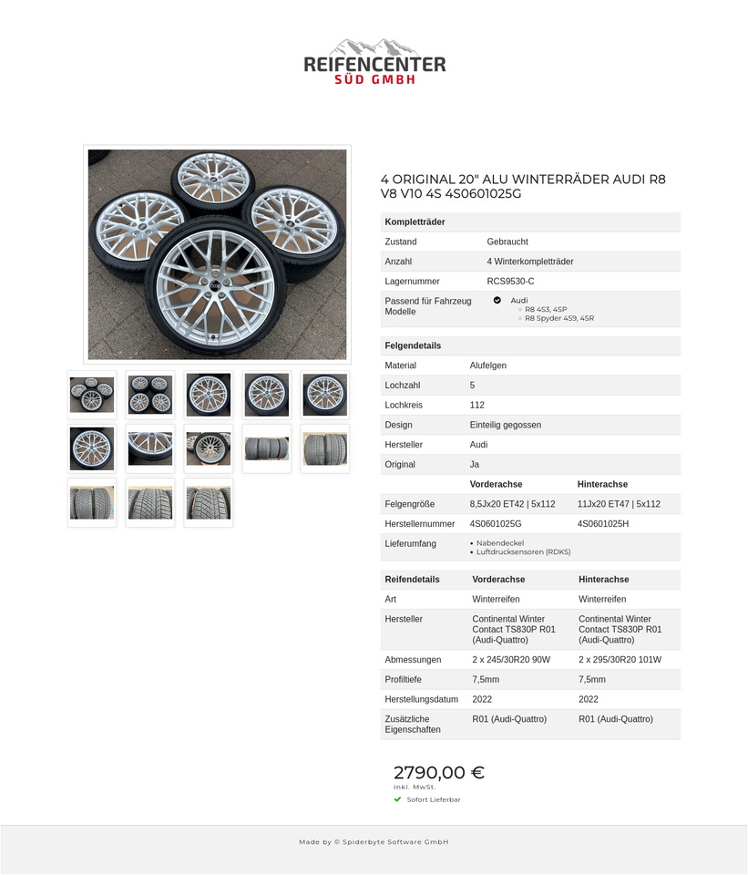 4 ORIGINAL 20" ALU WINTERRÄDER AUDI R8 V8 V10 4S 4S0601025G #267S – Bild 14