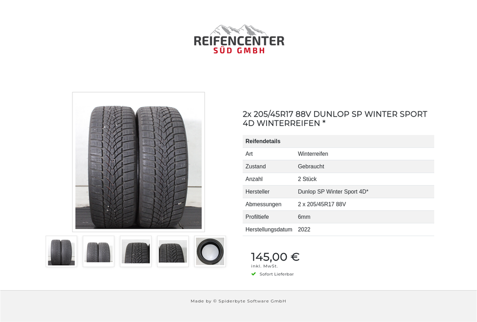 2x 205/45R17 88V DUNLOP SP WINTER SPORT 4D WINTERREIFEN * #22PL – Bild 6