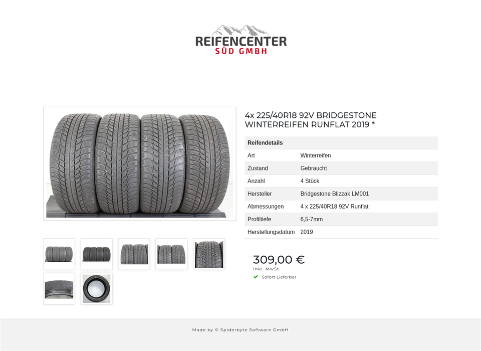 4x 225/40R18 92V BRIDGESTONE WINTERREIFEN RUNFLAT 2019 * #1H8W – Bild 8