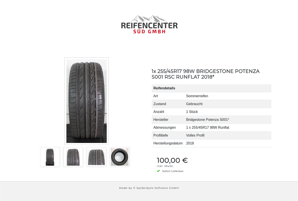 1x 255/45R17 98W BRIDGESTONE POTENZA S001 RSC RUNFLAT 2018* #1VIP – Bild 5
