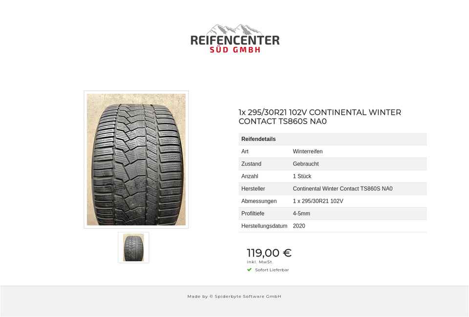 1x 295/30R21 102V CONTINENTAL WINTER CONTACT TS860S NA0 #25XA – Bild 2