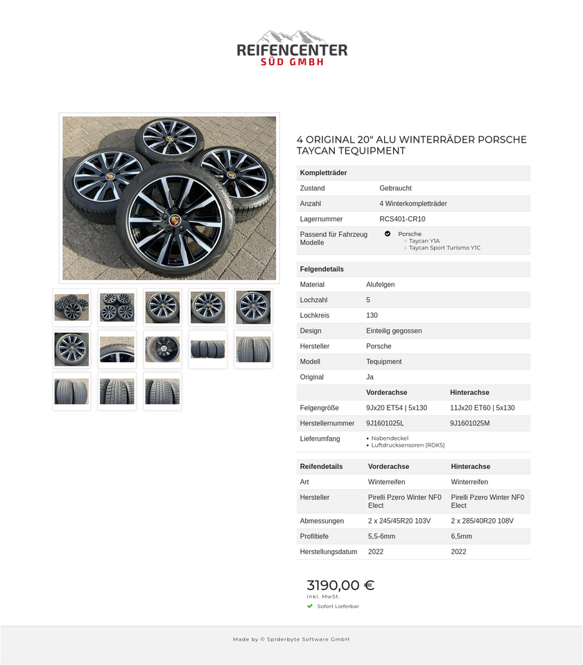 4 ORIGINAL 20" ALU WINTERRÄDER PORSCHE TAYCAN TEQUIPMENT #22OT – Bild 14