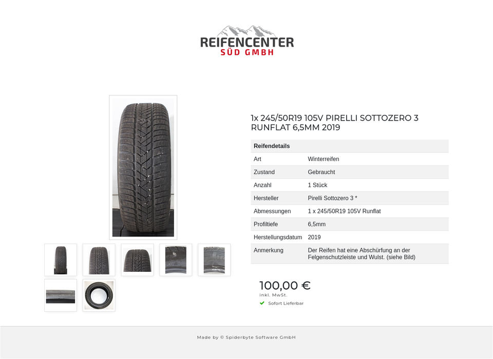 1x 245/50R19 105V PIRELLI SOTTOZERO 3 RUNFLAT 6,5MM 2019 #20HR – Bild 8