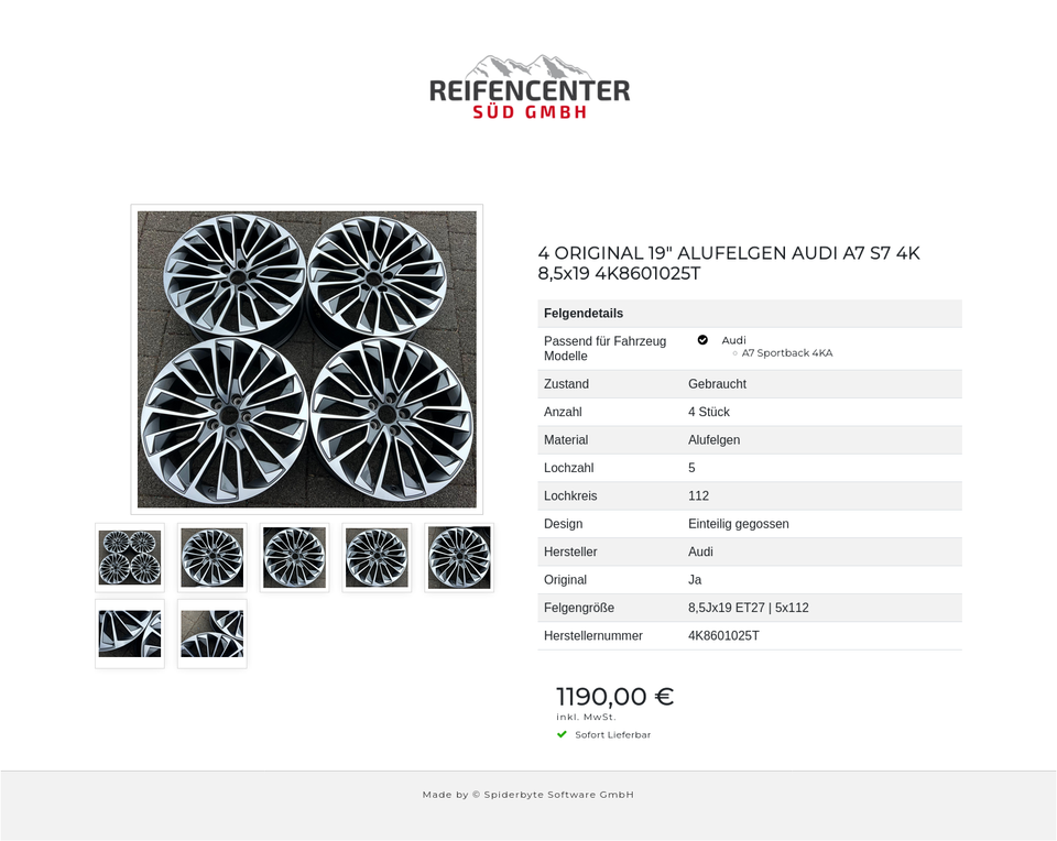 4 ORIGINAL 19" ALUFELGEN AUDI A7 S7 4K 8,5x19 4K8601025T #1W7C – Bild 8