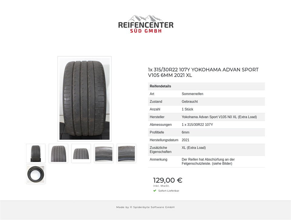 1x 315/30R22 107Y YOKOHAMA ADVAN SPORT V105 6MM 2021 XL #1Y9R – Bild 7