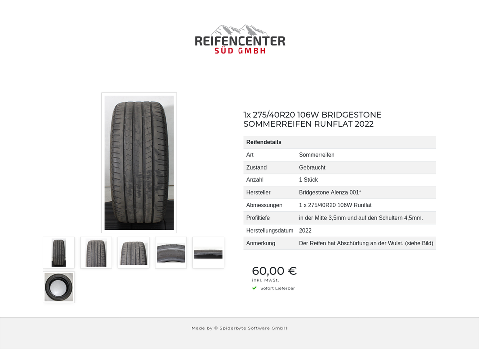 1x 275/40R20 106W BRIDGESTONE SOMMERREIFEN RUNFLAT 2022 #22EO – Bild 7
