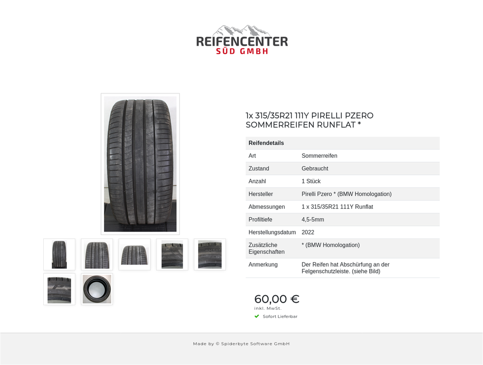 1x 315/35R21 111Y PIRELLI PZERO SOMMERREIFEN RUNFLAT * #1UYV – Bild 8