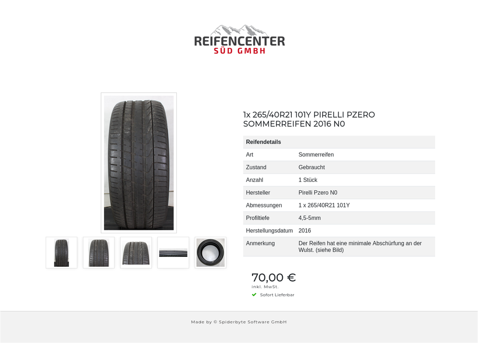 1x 265/40R21 101Y PIRELLI PZERO SOMMERREIFEN 2016 N0 #1FJG – Bild 6