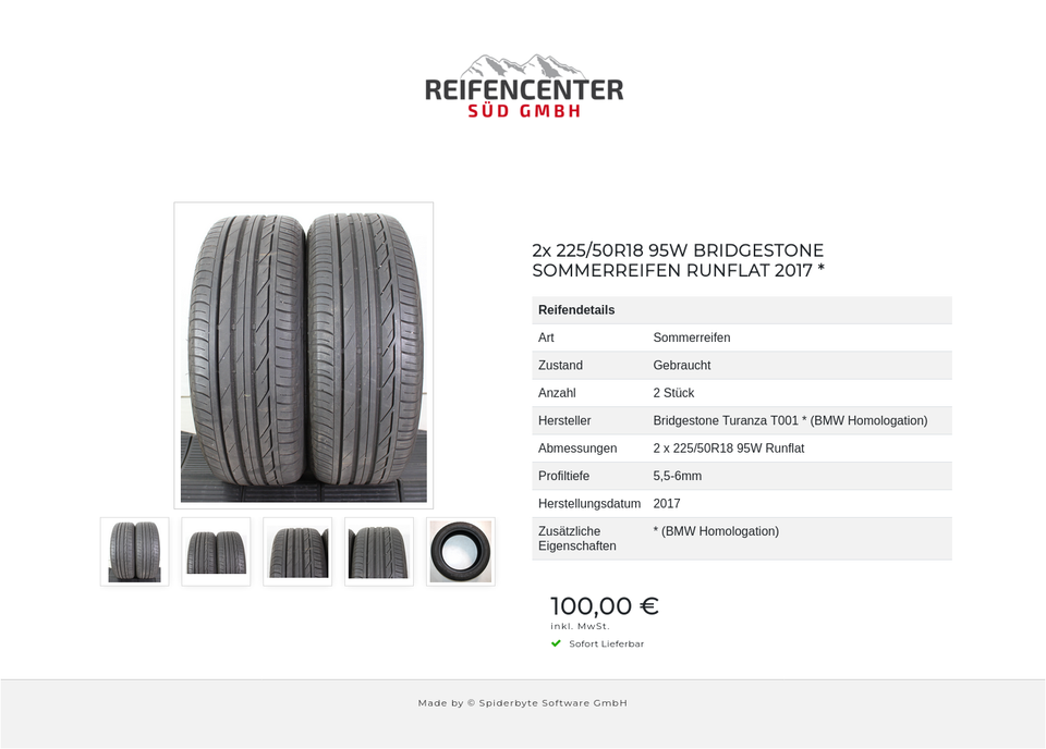 2x 225/50R18 95W BRIDGESTONE SOMMERREIFEN RUNFLAT 2017 * #1VGV – Bild 6