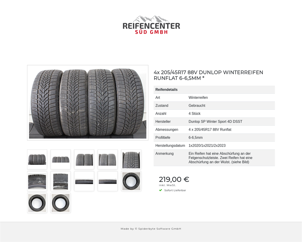 4x 205/45R17 88V DUNLOP WINTERREIFEN RUNFLAT 6-6,5MM * #1XND – Bild 13