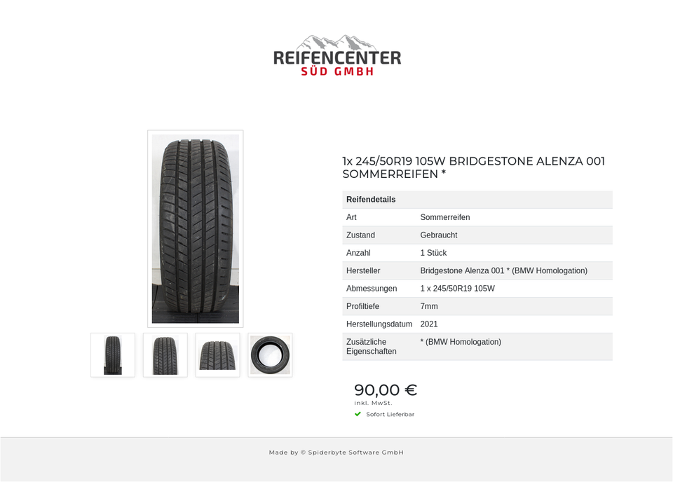 1x 245/50R19 105W BRIDGESTONE ALENZA 001 SOMMERREIFEN * #1DBW – Bild 5