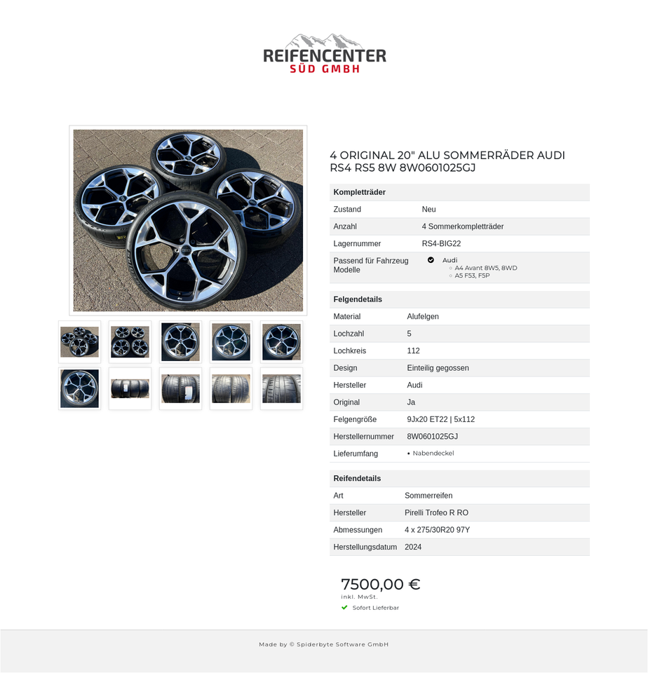 4 ORIGINAL 20" ALU SOMMERRÄDER AUDI RS4 RS5 8W 8W0601025GJ #26VA – Bild 11