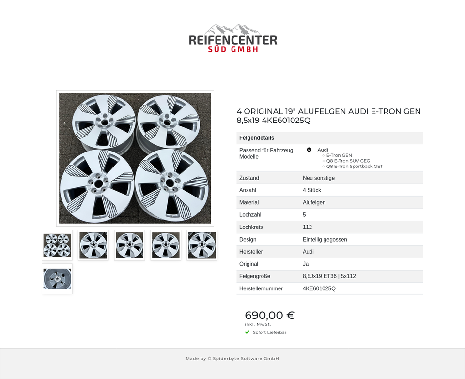 4 ORIGINAL 19" ALUFELGEN AUDI E-TRON GEN 8,5x19 4KE601025Q #1Z9B – Bild 7