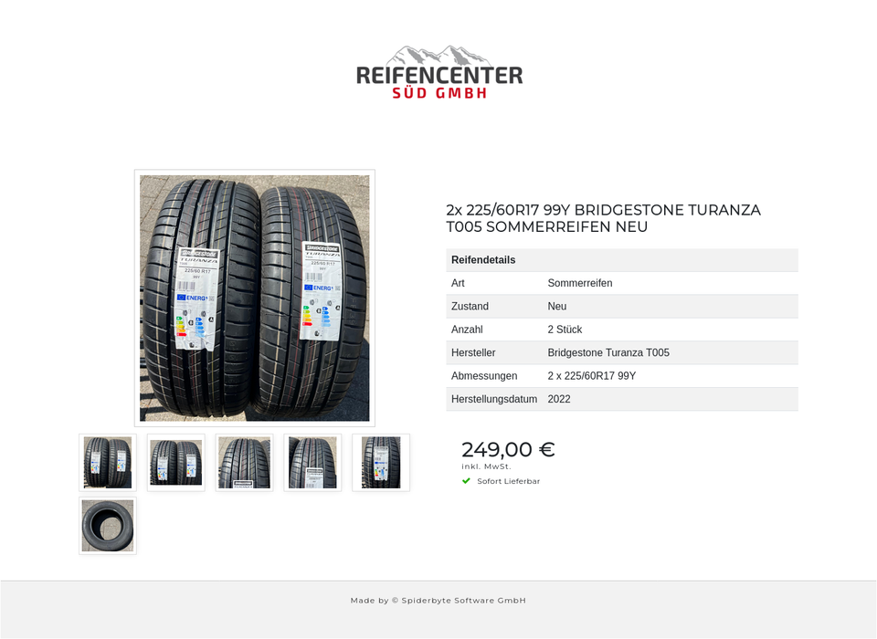 2x 225/60R17 99Y BRIDGESTONE TURANZA T005 SOMMERREIFEN NEU #1WEG – Bild 7