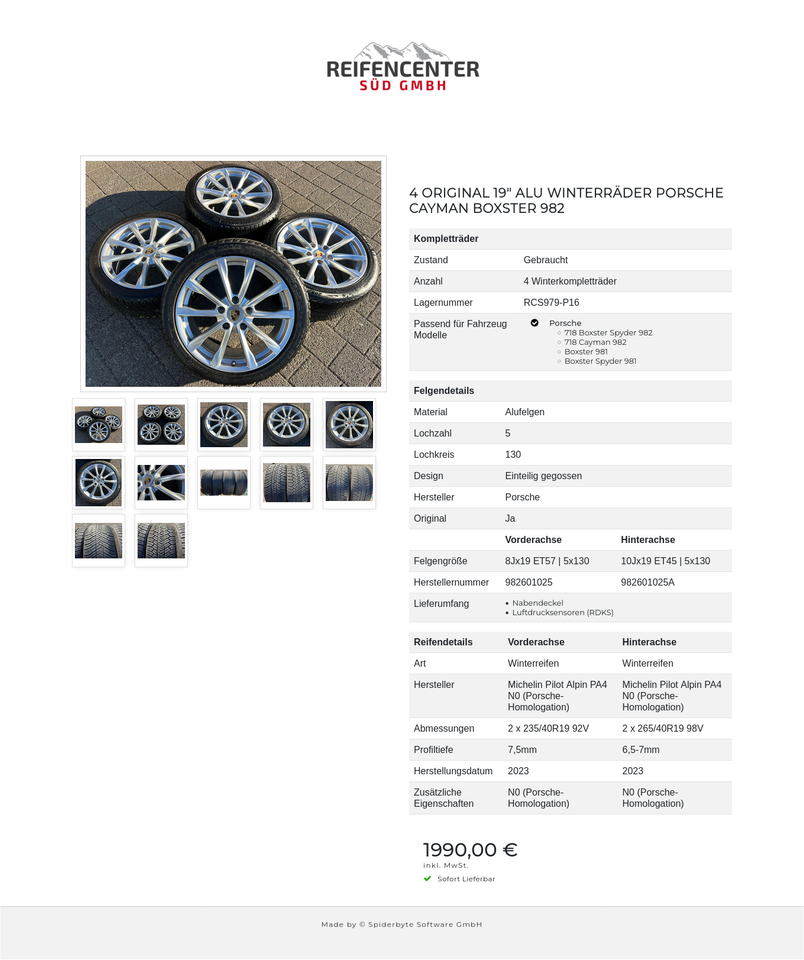 4 ORIGINAL 19" ALU WINTERRÄDER PORSCHE CAYMAN BOXSTER 982 #23ES – Bild 13