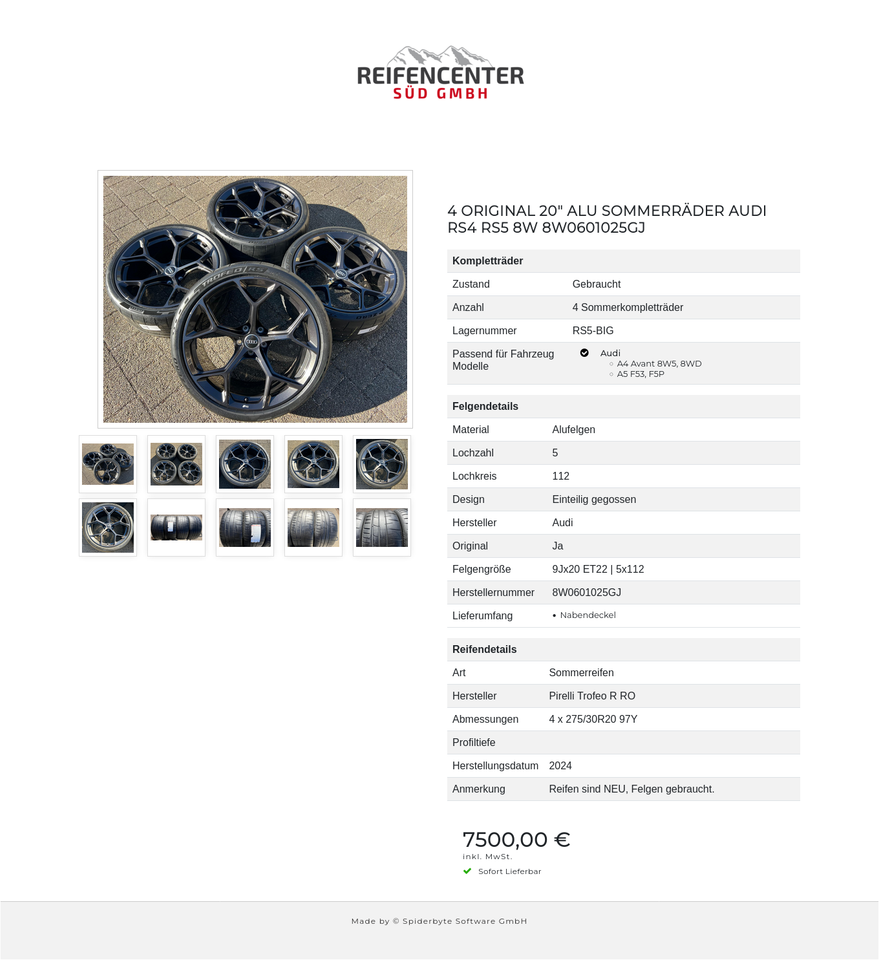 4 ORIGINAL 20" ALU SOMMERRÄDER AUDI RS4 RS5 8W 8W0601025GJ #26VB – Bild 11