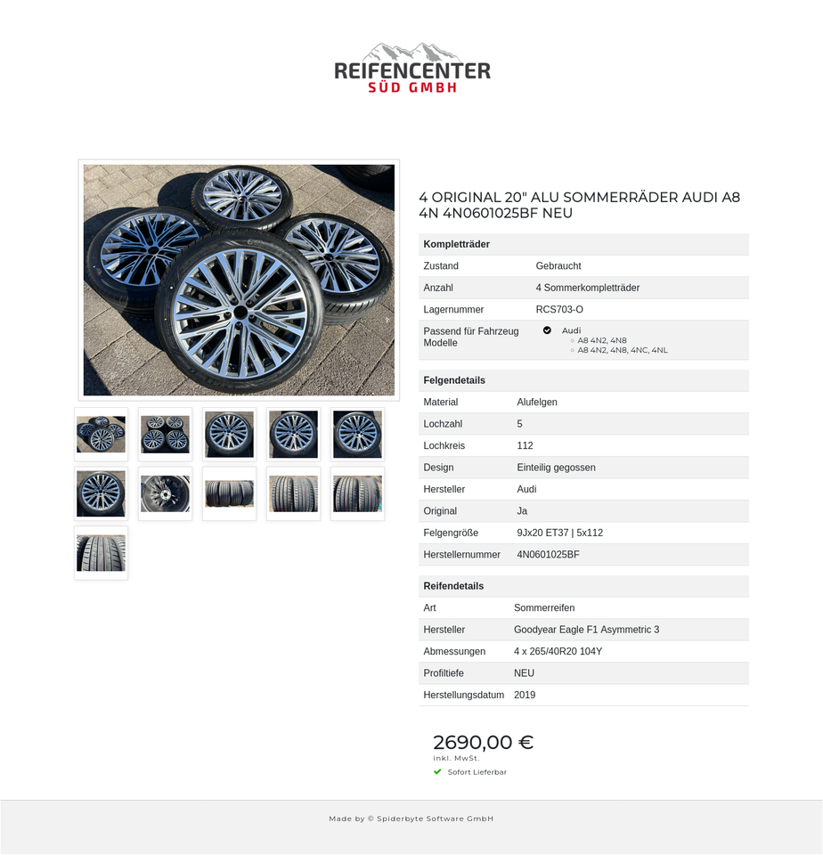 4 ORIGINAL 20" ALU SOMMERRÄDER AUDI A8 4N 4N0601025BF NEU #235L – Bild 12