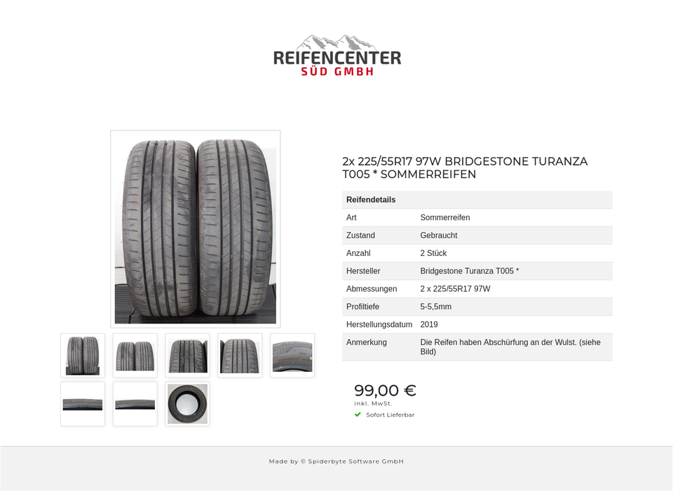 2x 225/55R17 97W BRIDGESTONE TURANZA T005 * SOMMERREIFEN #22AY – Bild 9