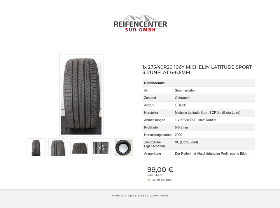 1x 275/40R20 106Y MICHELIN LATITUDE SPORT 3 RUNFLAT 6-6,5MM #20MI – Bild 6