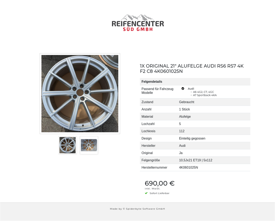 1X ORIGINAL 21" ALUFELGE AUDI RS6 RS7 4K F2 C8 4K0601025N #27IK – Bild 3