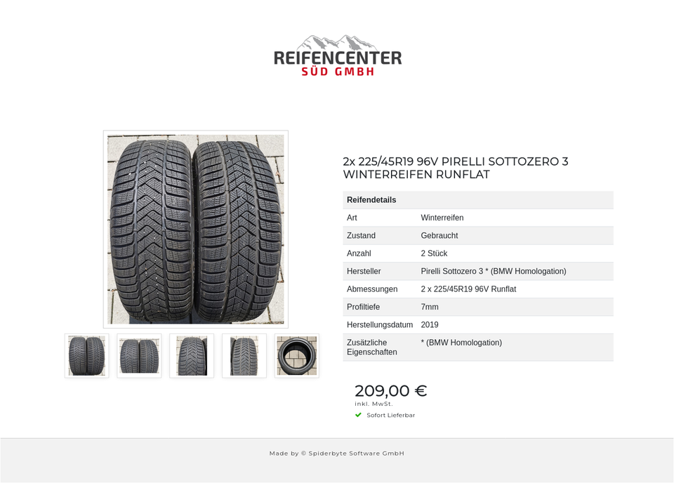 2x 225/45R19 96V PIRELLI SOTTOZERO 3 WINTERREIFEN RUNFLAT #17AH – Bild 6