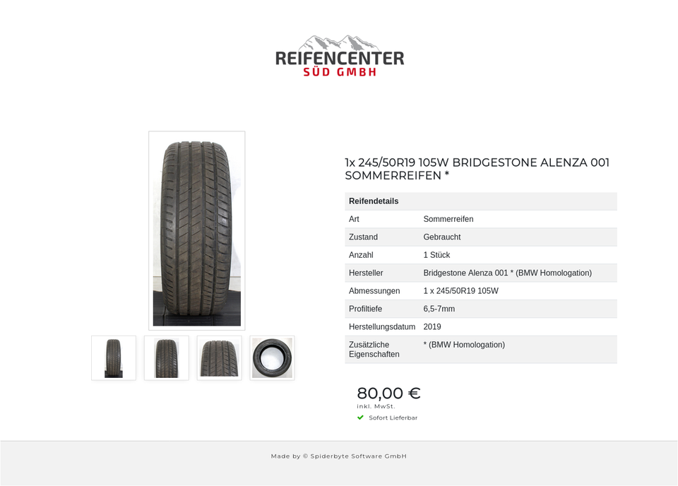 1x 245/50R19 105W BRIDGESTONE ALENZA 001 SOMMERREIFEN * #1G2I – Bild 5